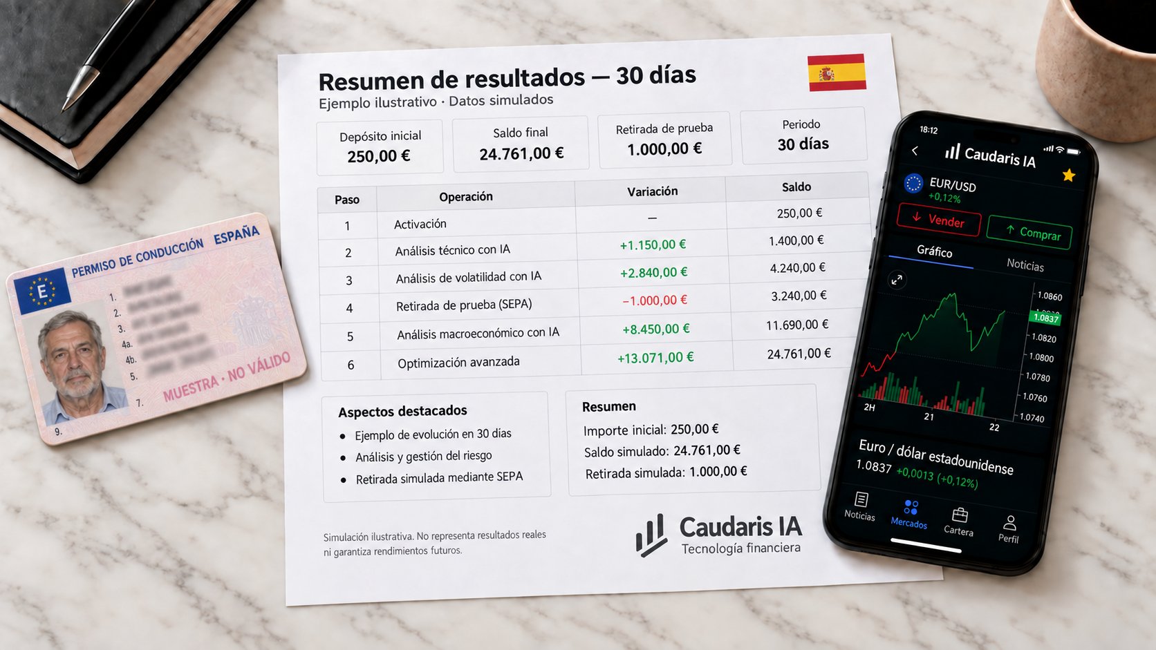 La evolución de nuestra cuenta de prueba en 30 días